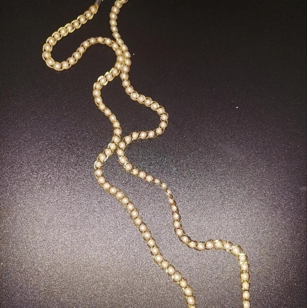 Extra Long 30" Faux Pearl Single Strand Goldtone Necklace